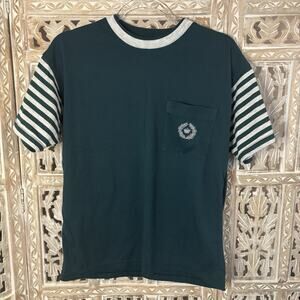 90s Vintage Striped Grunge Green Gray T Shirt Ringer XL Skater Y2K Boxy Bold
